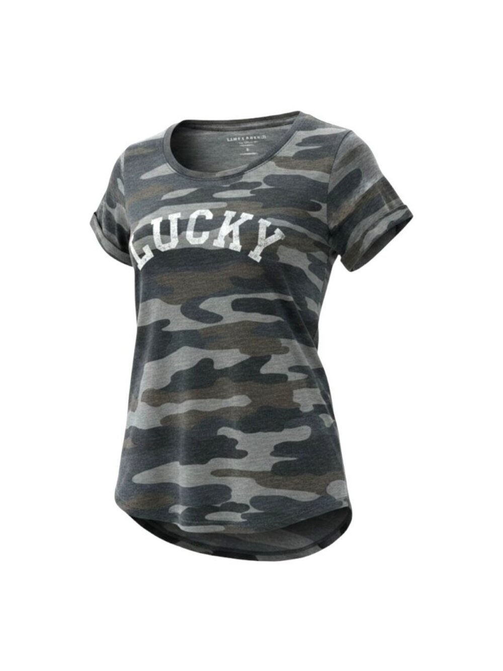 Lucky Brand Camo Graphic T Shirt Womens Small Short Sleeve Logo